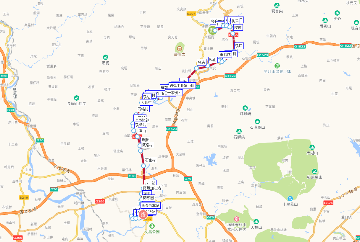 漳州公交長泰1路（1）下行路線圖