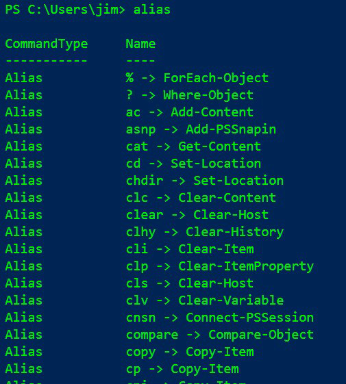 powershell命令別名