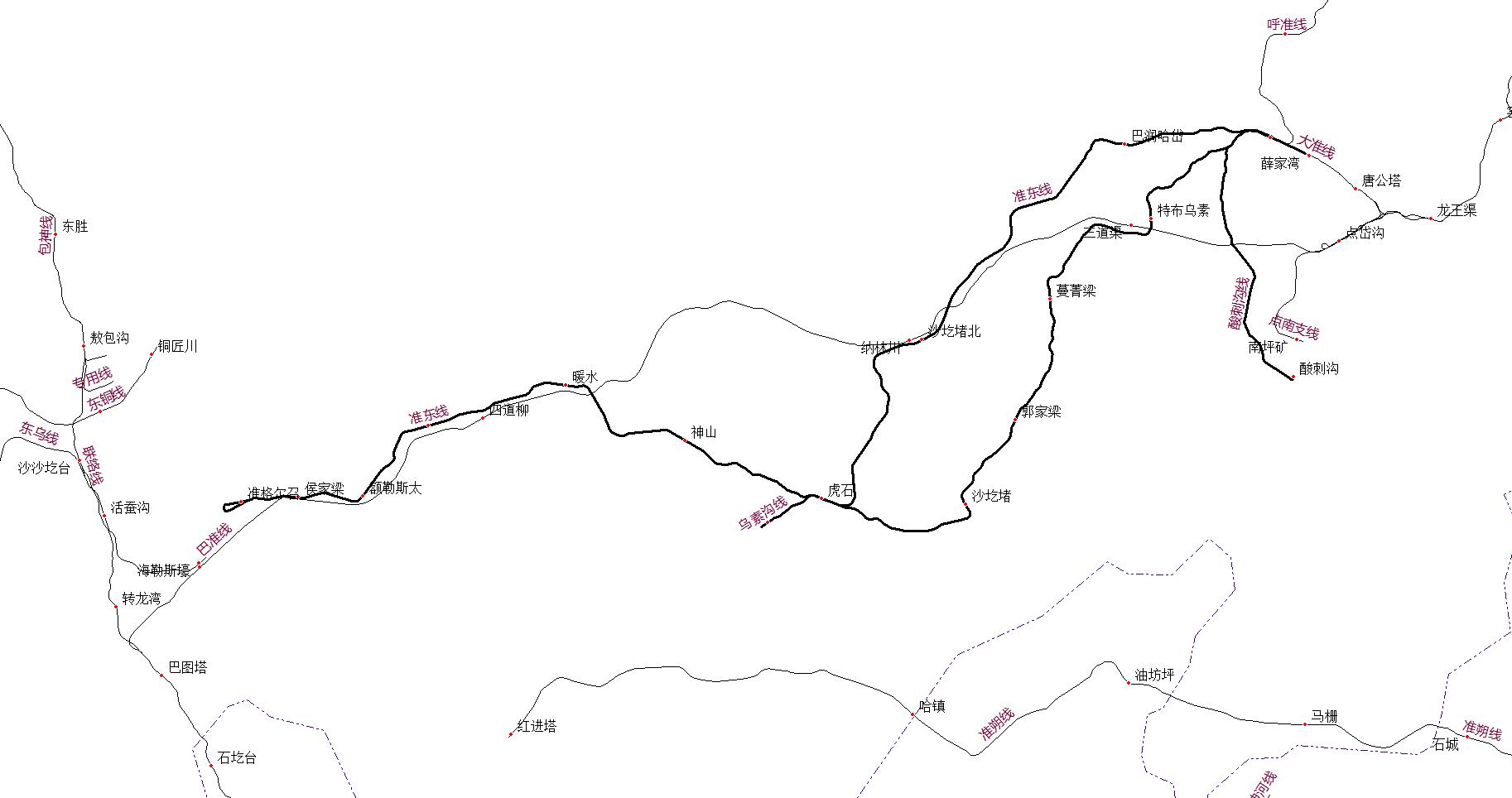 準東鐵路及其支線（粗黑線）