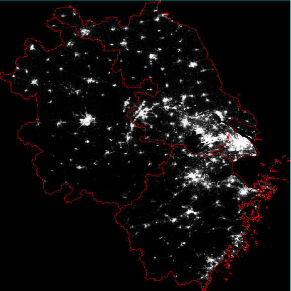 長江三角洲地區燈光圖（截至2020年6月）