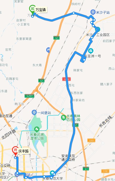 長春公交366路A線線路走向圖