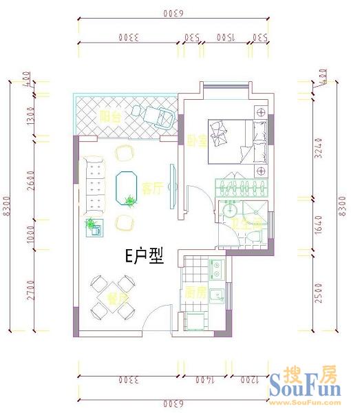 公寓平面圖-E2 1室2廳