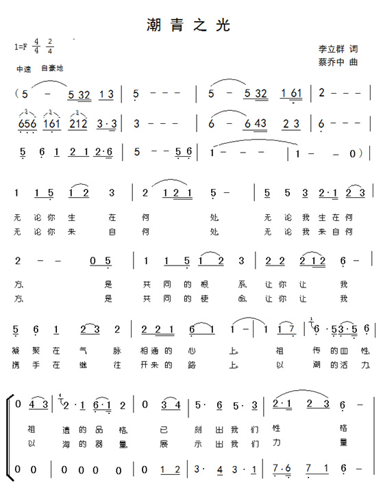 第六屆國際潮青聯誼年會會歌：《潮青之光》