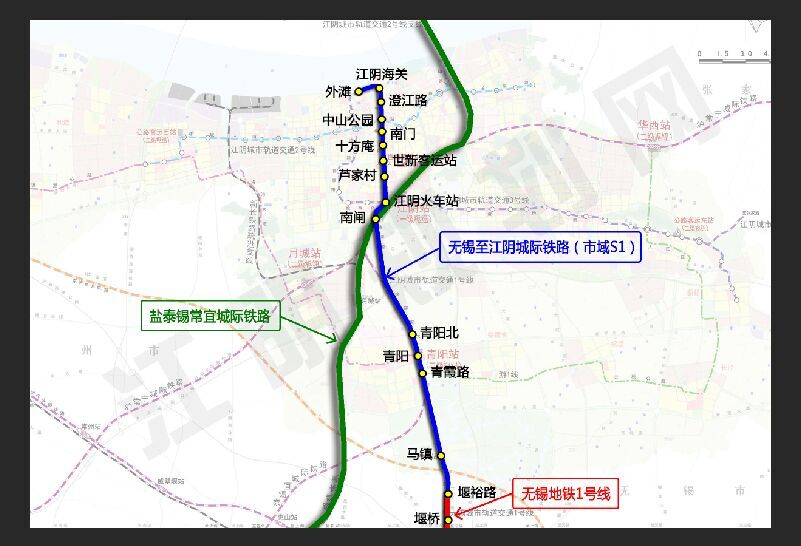 鹽泰錫宜城際鐵路和無錫捷運S1號線示意圖