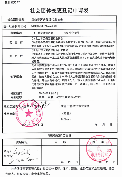 社會團體變更登記表