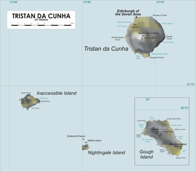 南丁格爾群島和伊奈克瑟布爾島地圖。