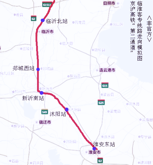 臨沂至淮安高鐵模擬線路示意圖