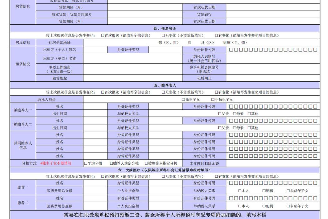 個人所得稅專項附加扣除信息表及填表說明