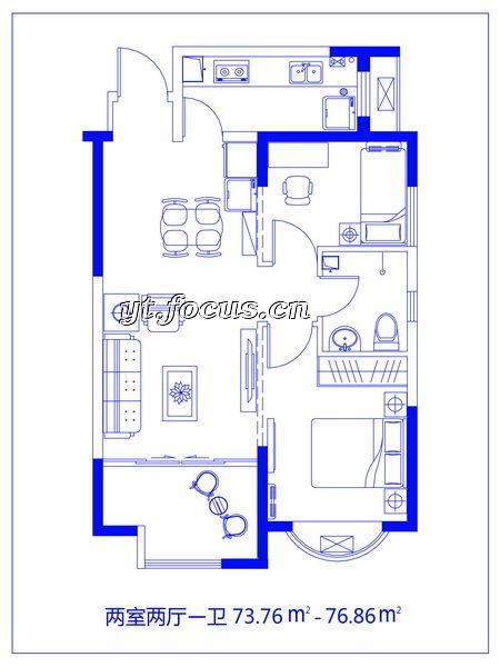 黃金家園戶型3-兩室兩廳一衛戶型圖