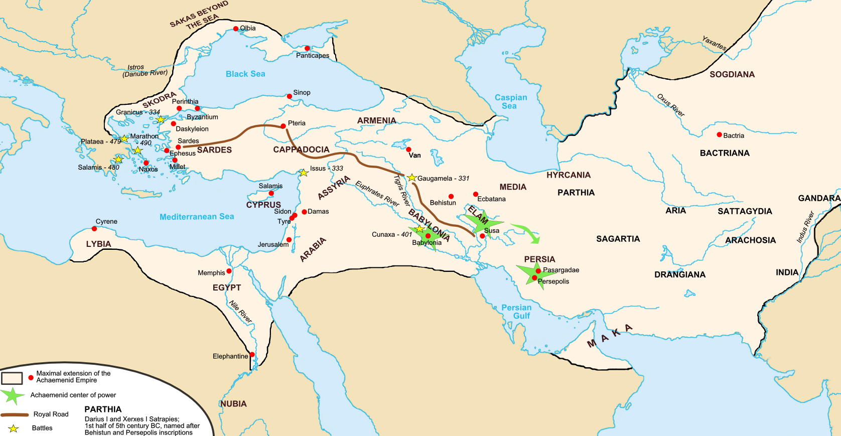 君主制國：阿契美尼德王朝全盛時期疆域圖