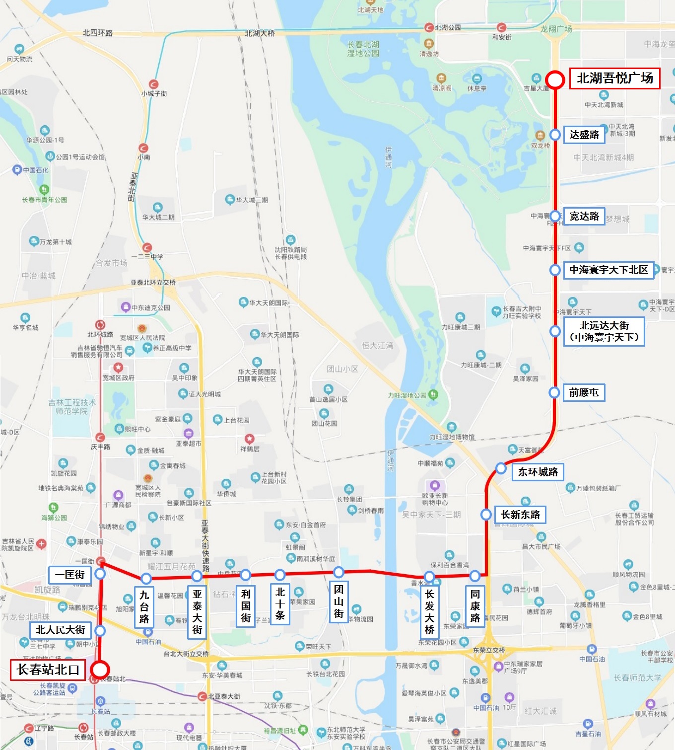 長春公交M207路-線路走向圖