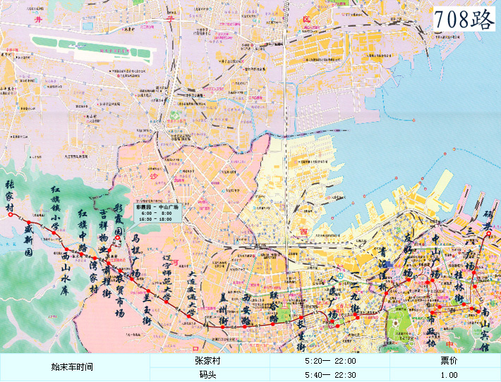 大連公交708路線路走向圖