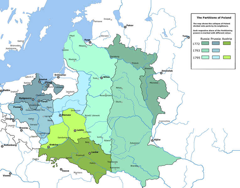 三國三次瓜分波蘭示意圖