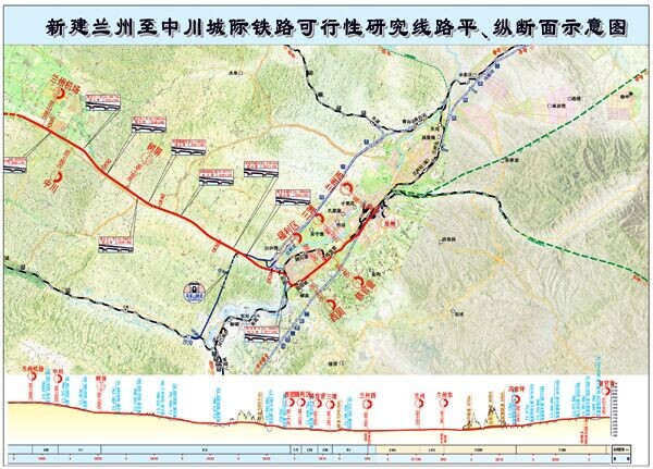 蘭州至中川城際鐵路線路示意圖