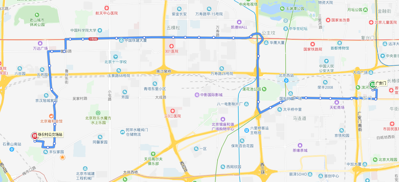 北京公交76路線路走向圖