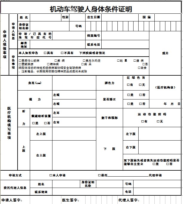 機動車駕駛人身體條件證明