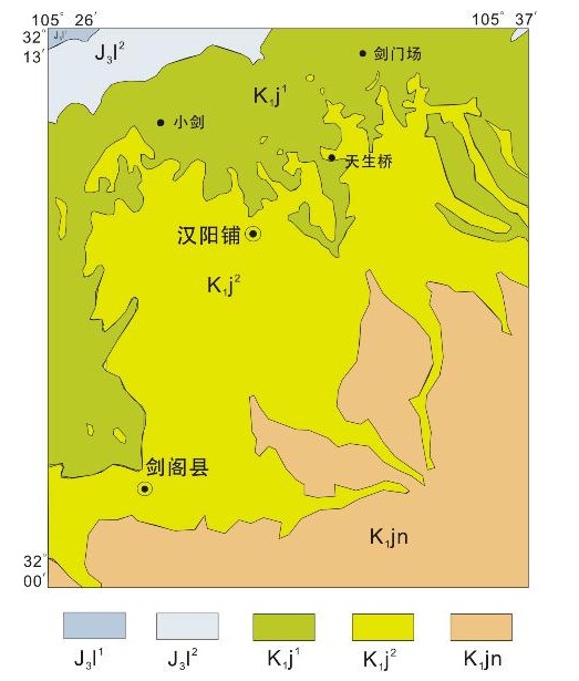 劍門關地區地質簡要示意圖