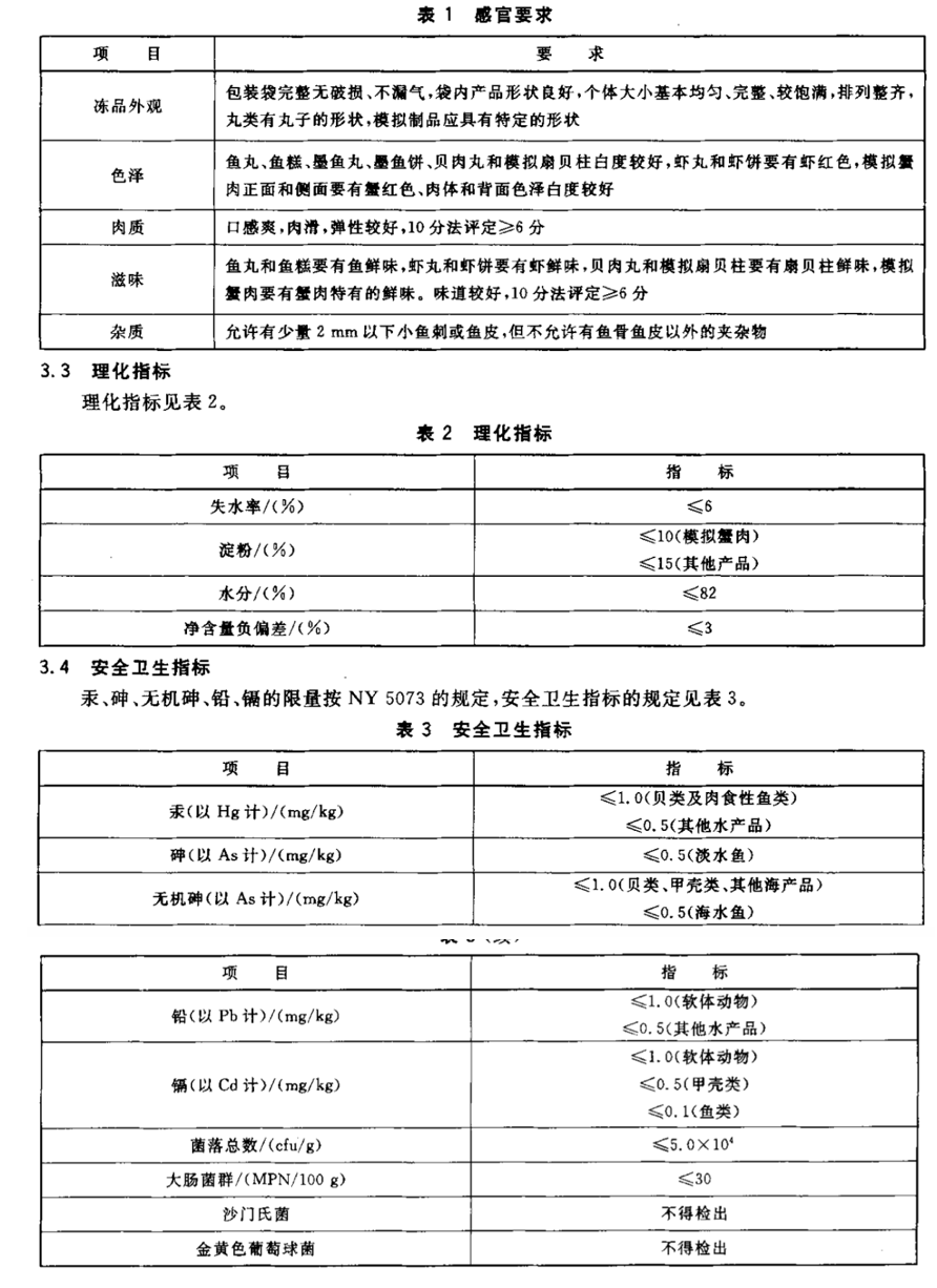 凍魚糜製品(2003年實施的行業標準)