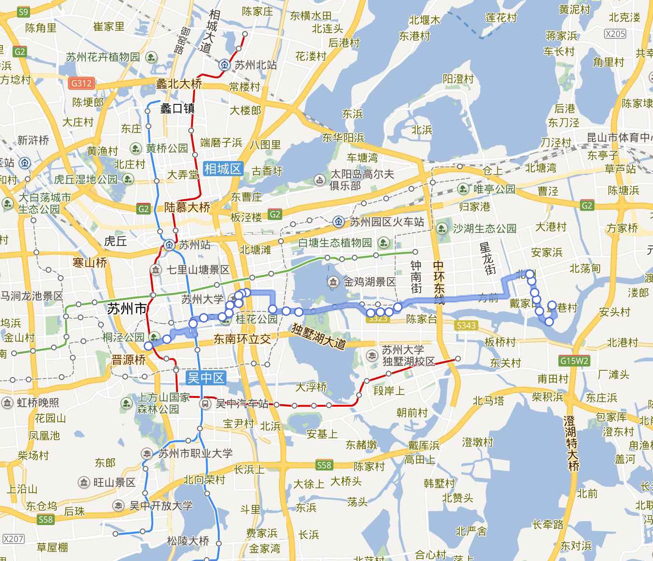 蘇州公交27路大站車線路示意圖