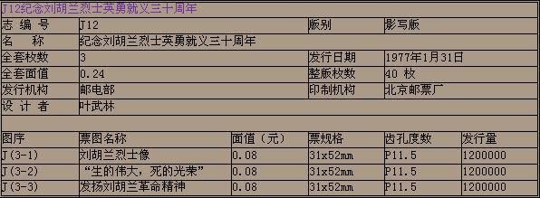 J12《紀念劉胡蘭烈士英勇就義三十周年》郵票