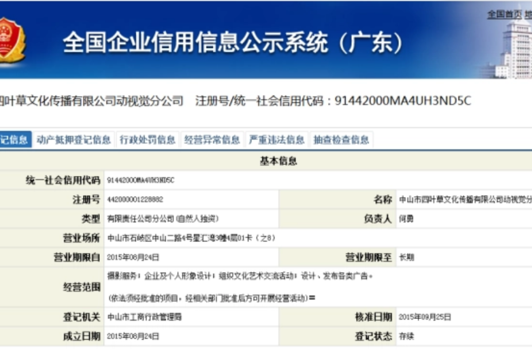 中山市四葉草文化傳播有限公司動視覺分公司