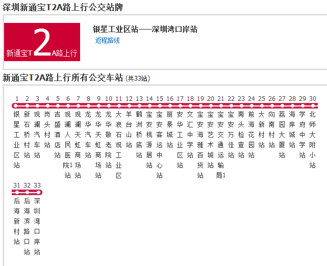 深圳公交新通寶T2A路