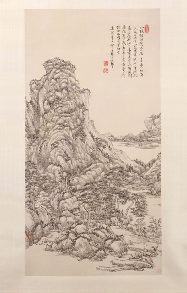 仿王蒙山水圖(清代王原祁創作紙本墨筆畫)