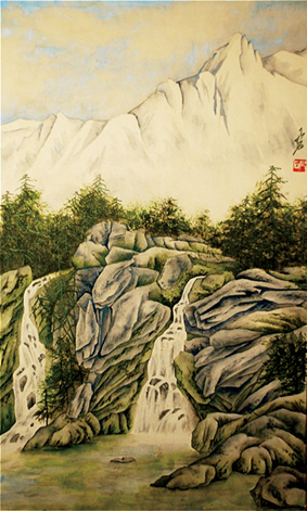 沒骨山水 之一 宣紙 寶石級礦物色 60x90cm