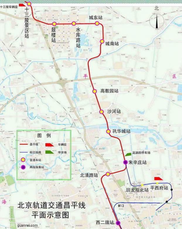 城鐵昌平線線路圖及站點分布