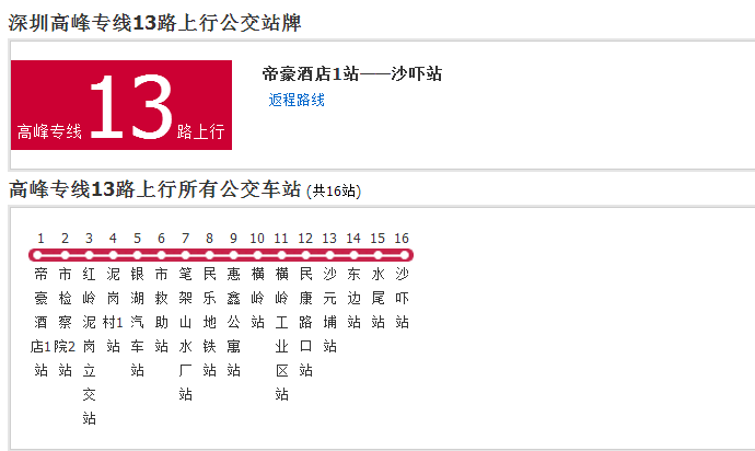 深圳公交高峰專線13路