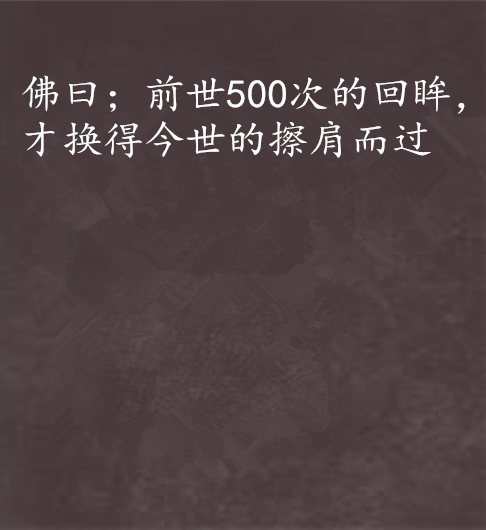 佛曰；前世500次的回眸，才換得今世的擦肩而過