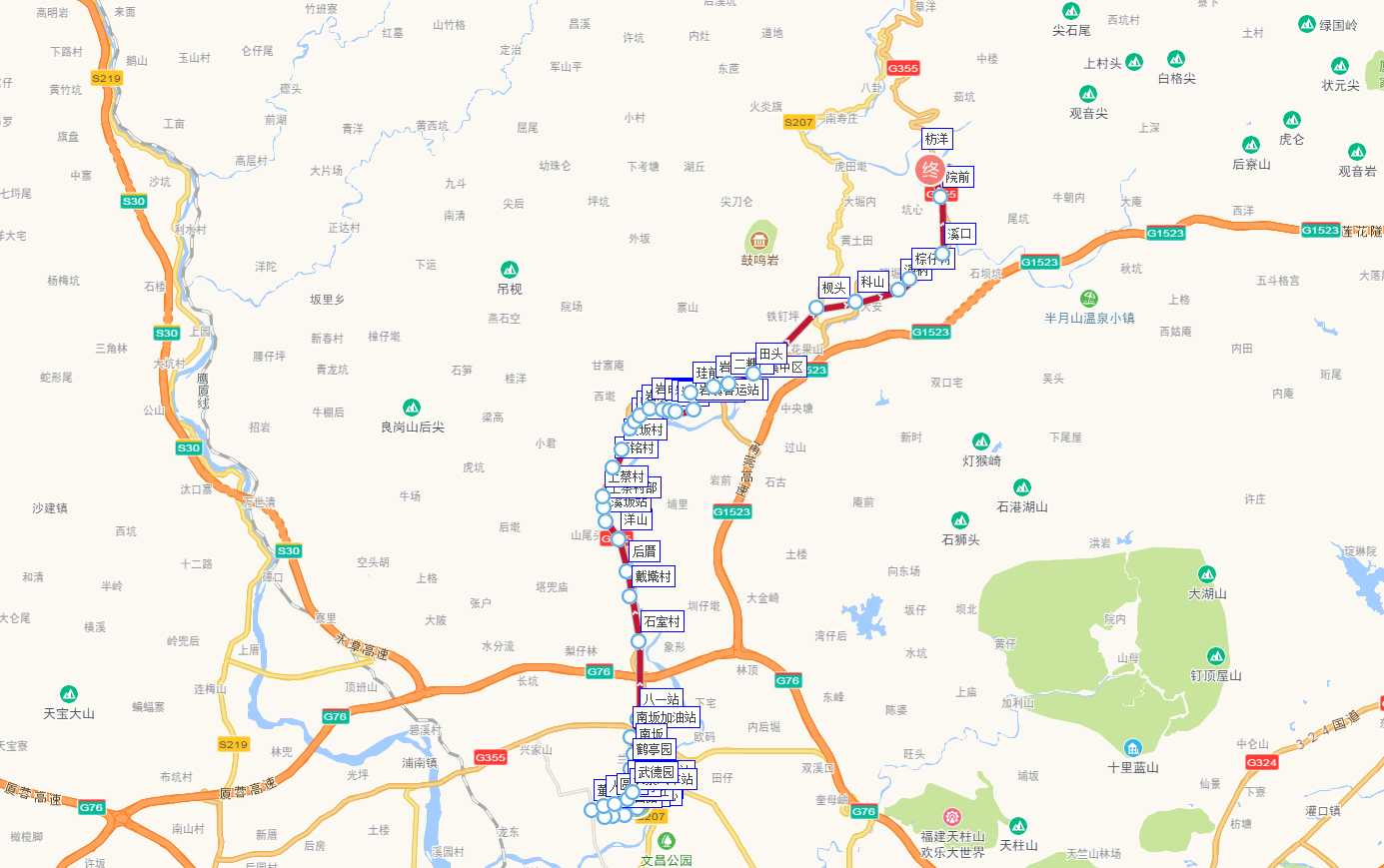 漳州公交長泰1路上行路線圖