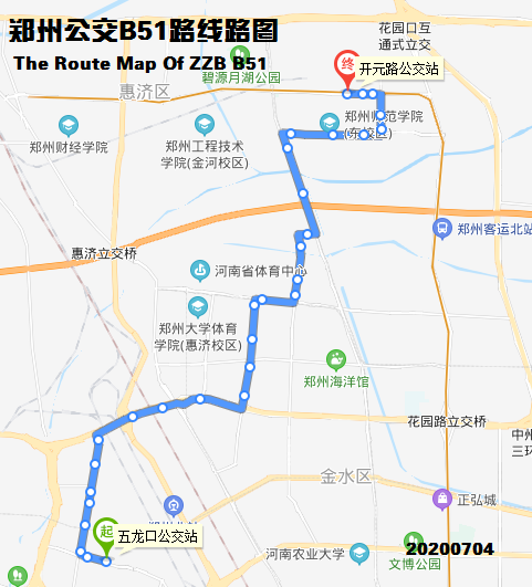 鄭州公交B51路2020年07月04日線路圖