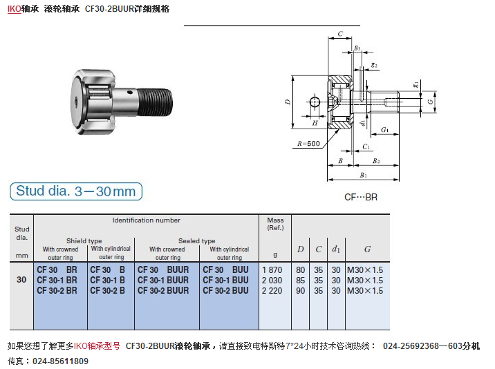 日本IKO軸承 CF30-2BUUR規格圖