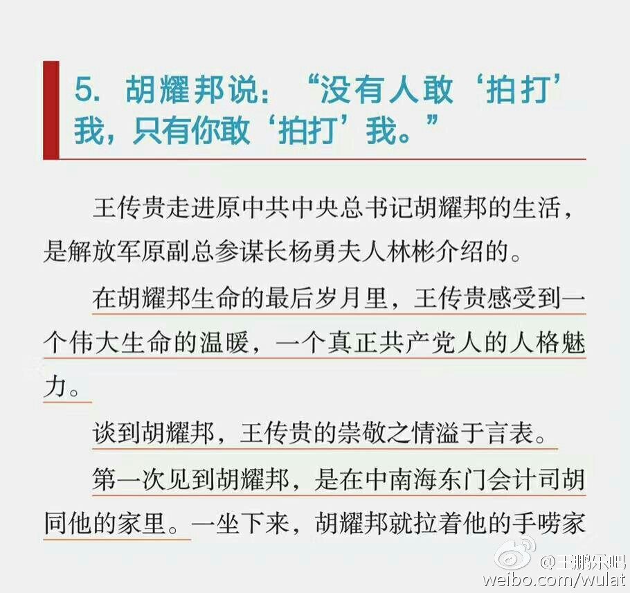 胡耀邦總書記：只有你敢拍打我