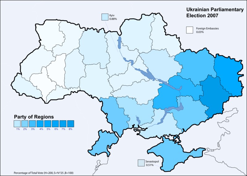 圖為地區黨在烏克蘭2007議會選舉的結果