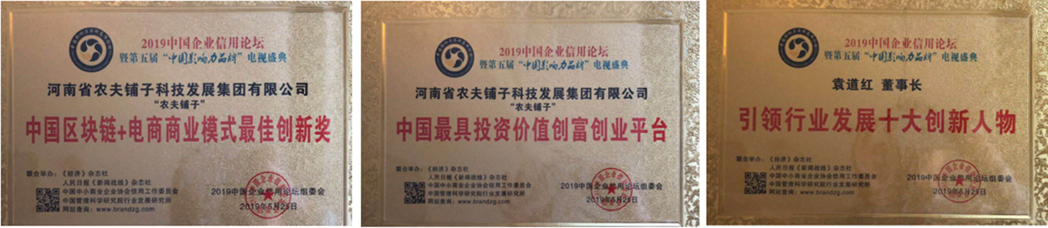 中國企業信用論壇組委會頒發的獎項