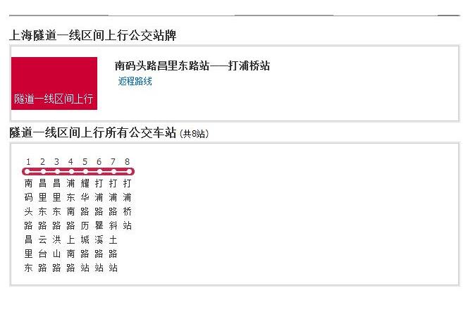 上海公交隧道一線區間