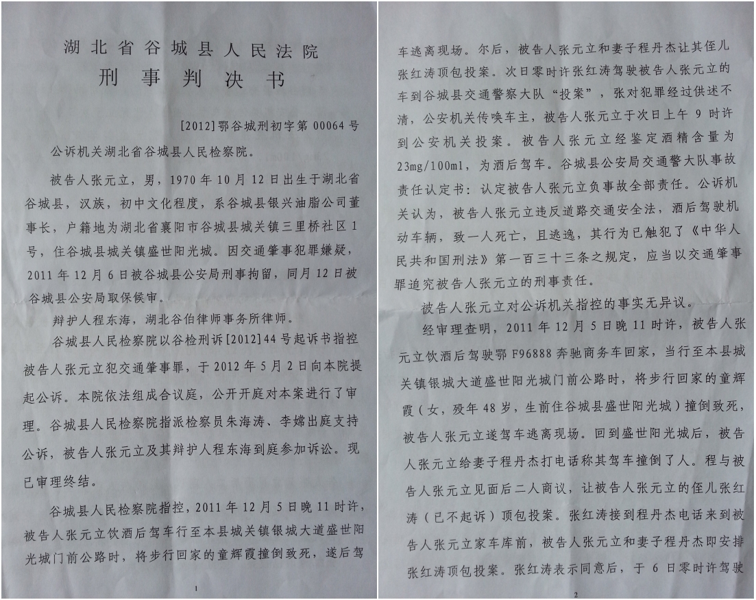 穀城縣人民法院刑事判判決書1