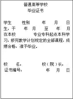 普通高等學校“專升本”畢業證書﹝內容﹞