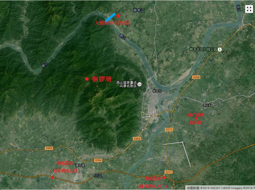 桂平西山山脈衛星圖