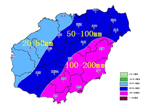 海南省6~7日降雨預報圖