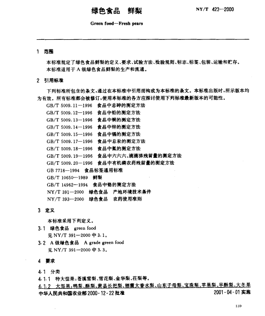 綠色食品：鮮梨