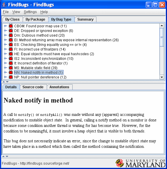 圖1.FindBugs UI