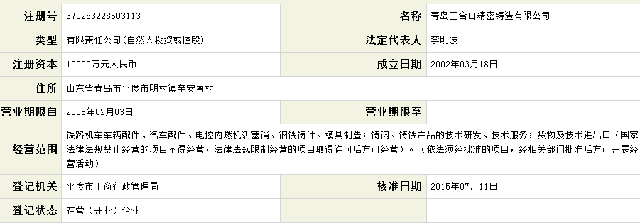 青島三合山精密鑄造有限公司