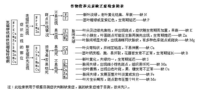 作物營養元素缺乏症檢索表