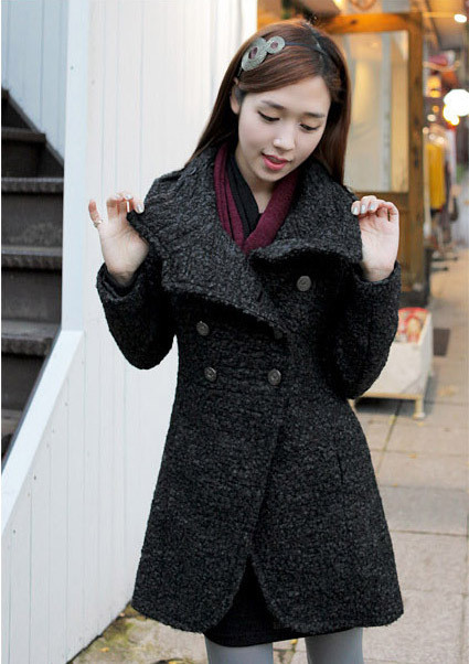 韓版女裝高貴圈圈羊毛呢l加厚長大衣外套