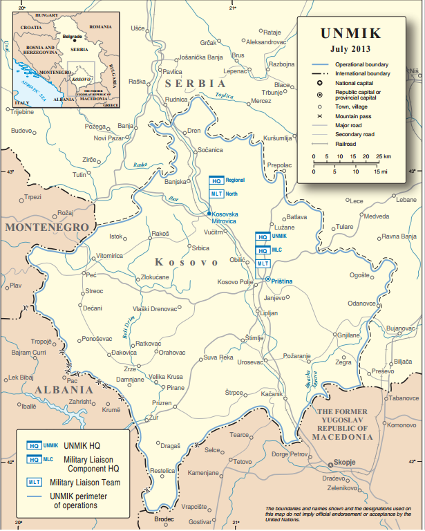 聯合國科索沃臨時行政當局特派團在科索沃的行動地圖（英文）