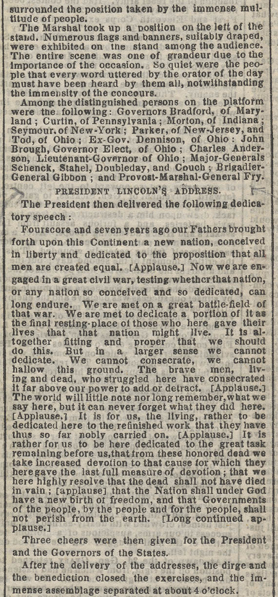 1863年11月20日紐約時報的文章