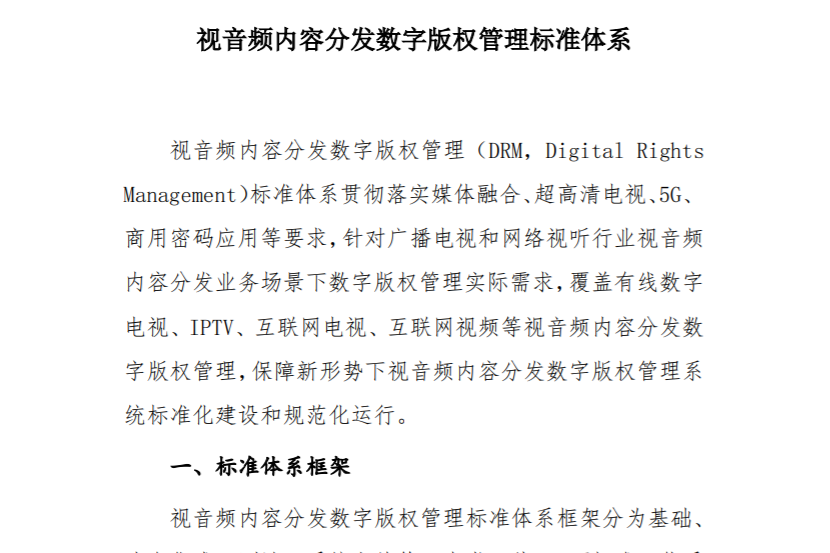 視音頻內容分發數字著作權管理標準體系